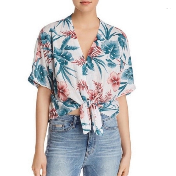 NWT Rails Thea Hawaiian Floral Linen Top size Large - Picture 1 of 11